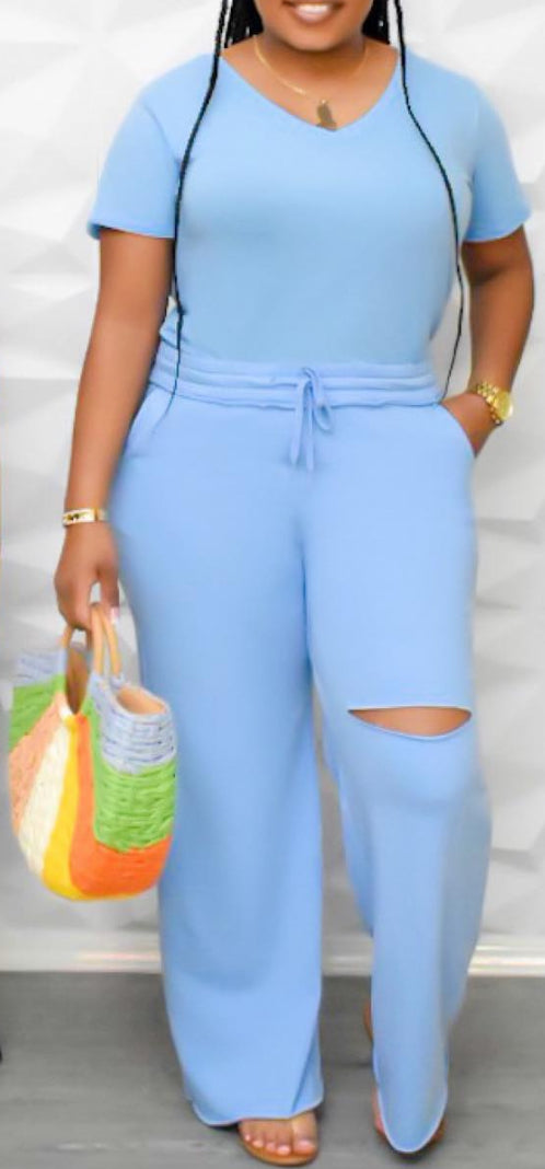 Split Knee Relaxed Fit Blue Set