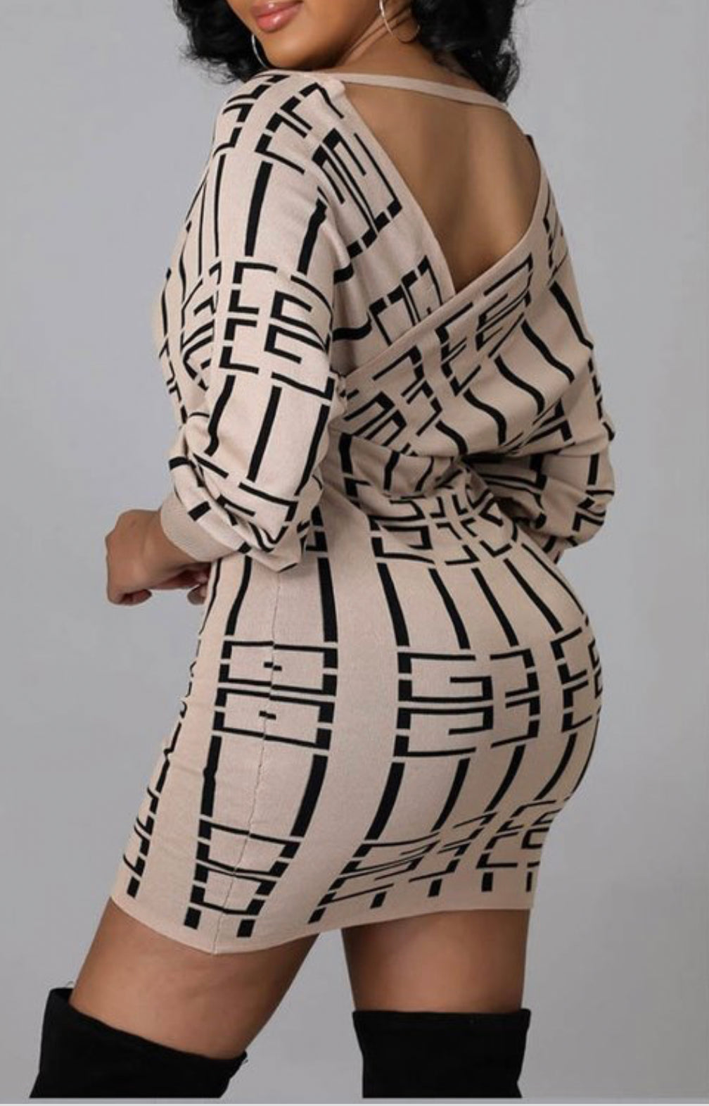 Nude V-Neck Multi-color Dress