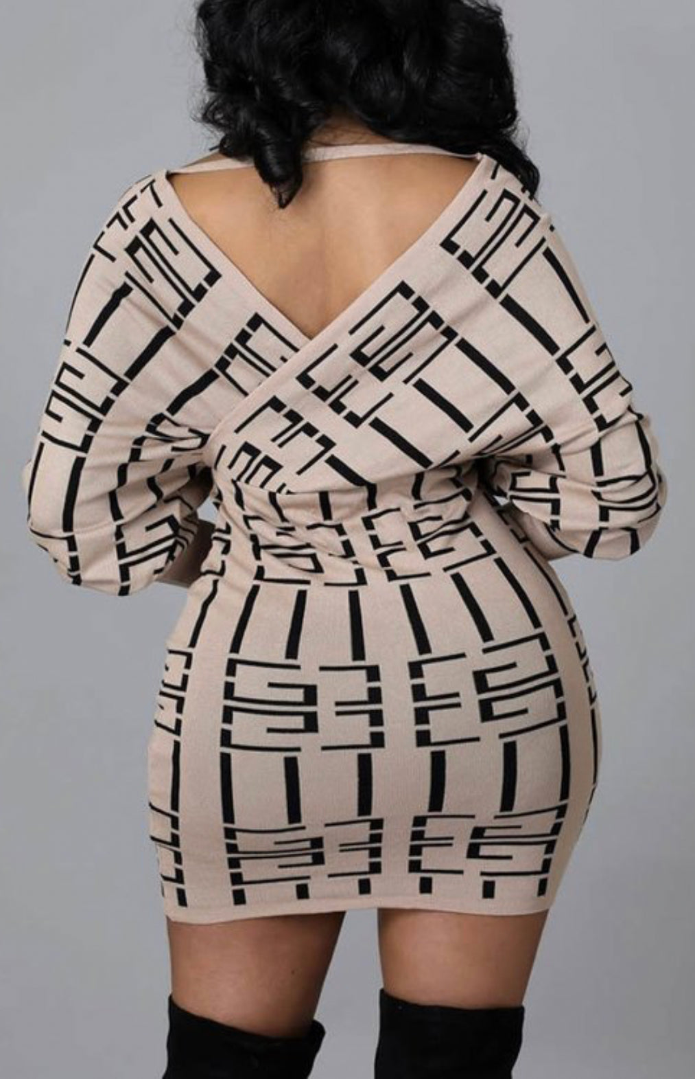 Nude V-Neck Multi-color Dress