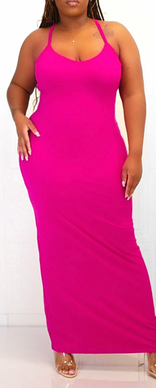 Magenta Spaghetti Strap Racerback Maxi Dress
