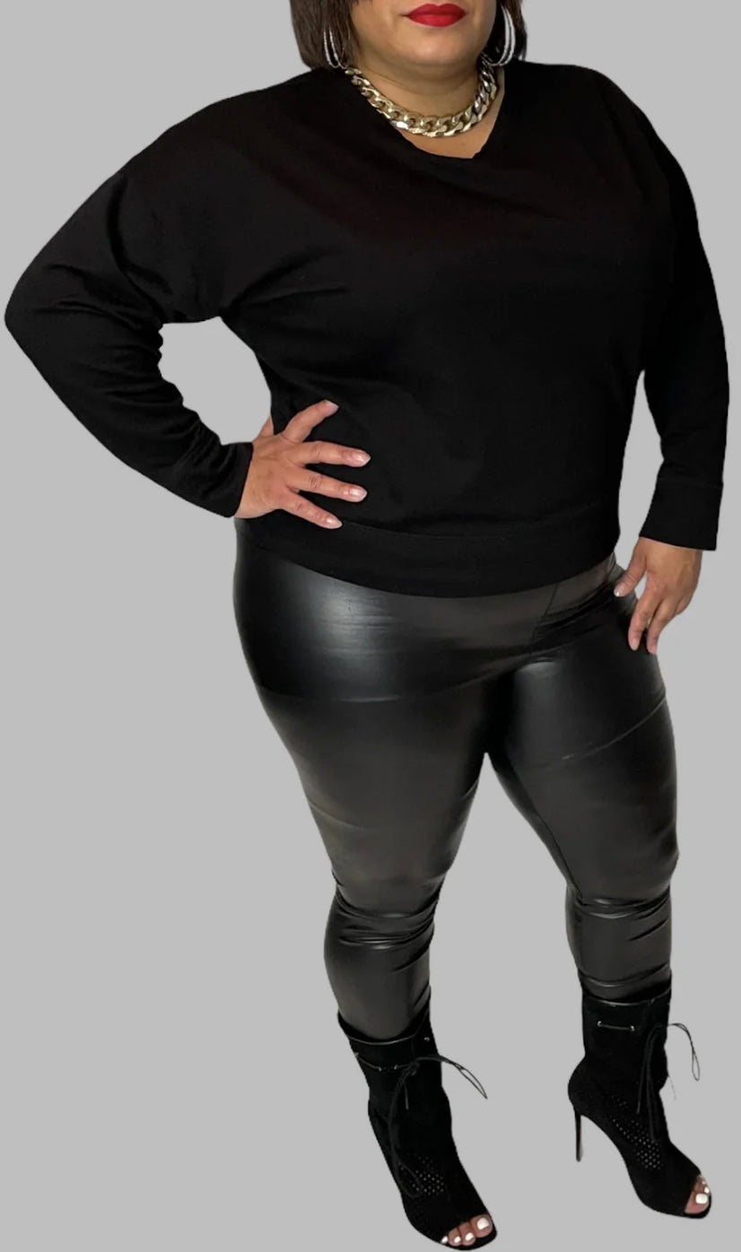 Plus Black Faux High Rise Leggings