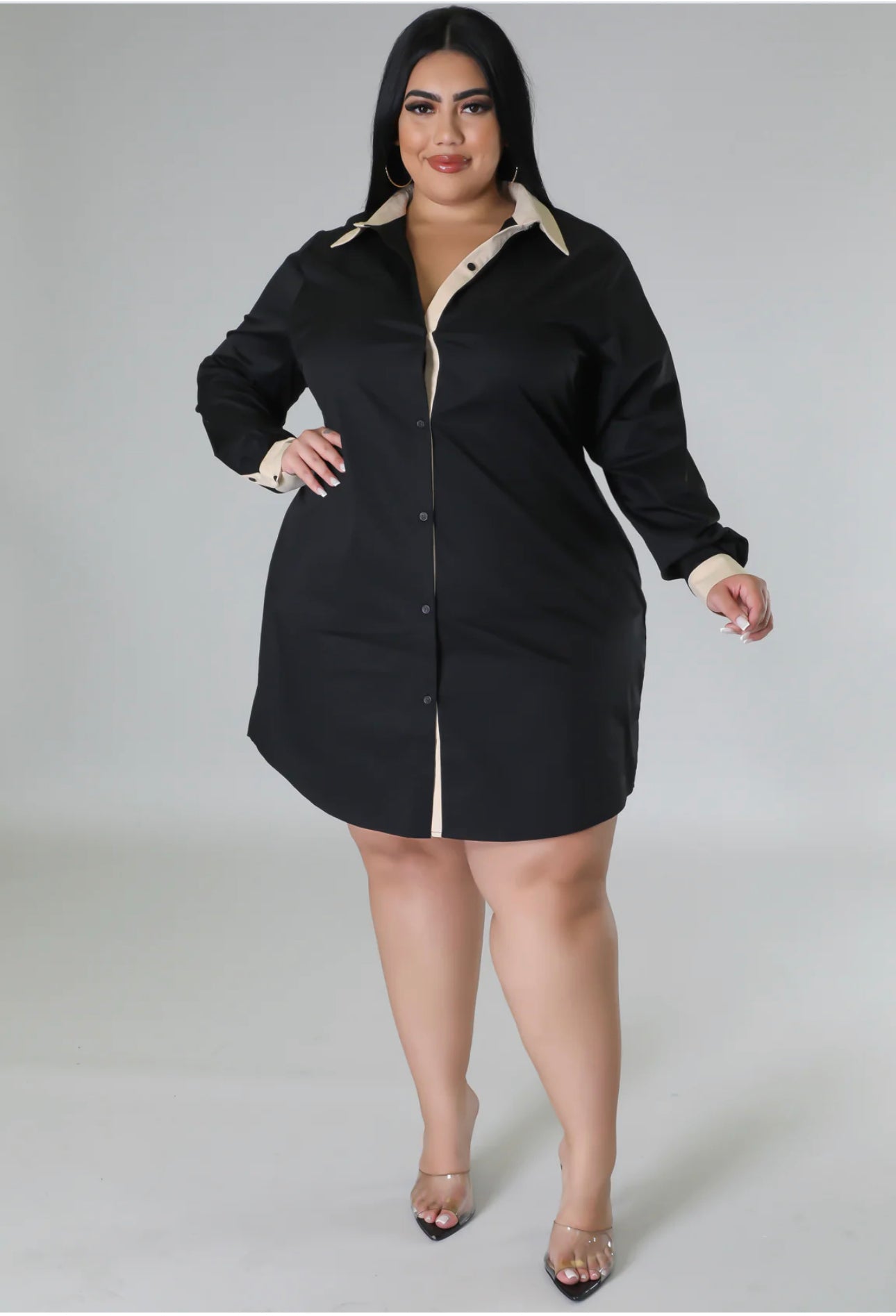 Plus Classy Black Button Down Dress