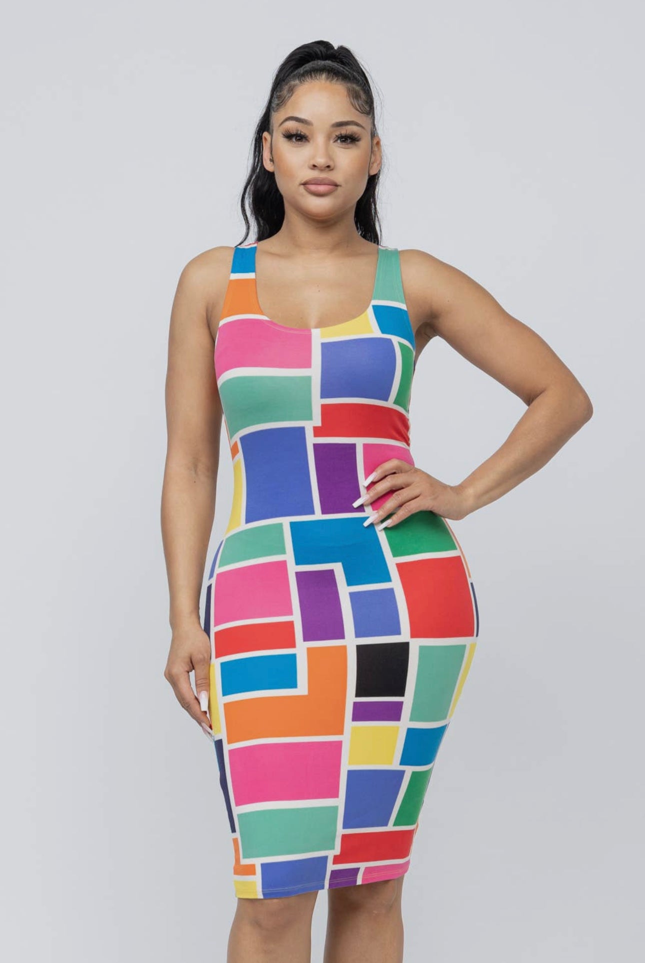 Color Block  Midi Dress