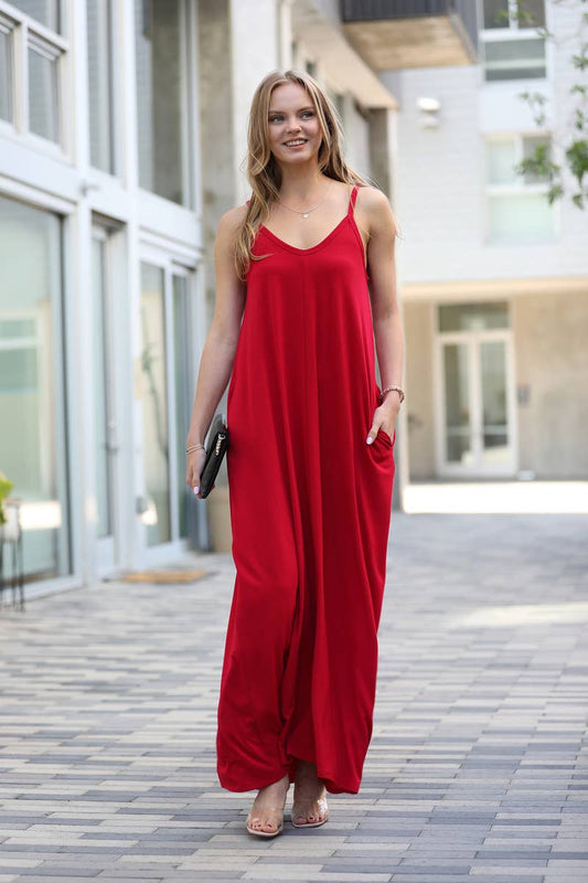 Burgundy Maxi Dress with Pockets