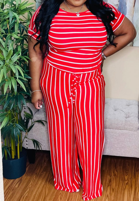 Red/Ivory Short Sleeved Jumpsuit