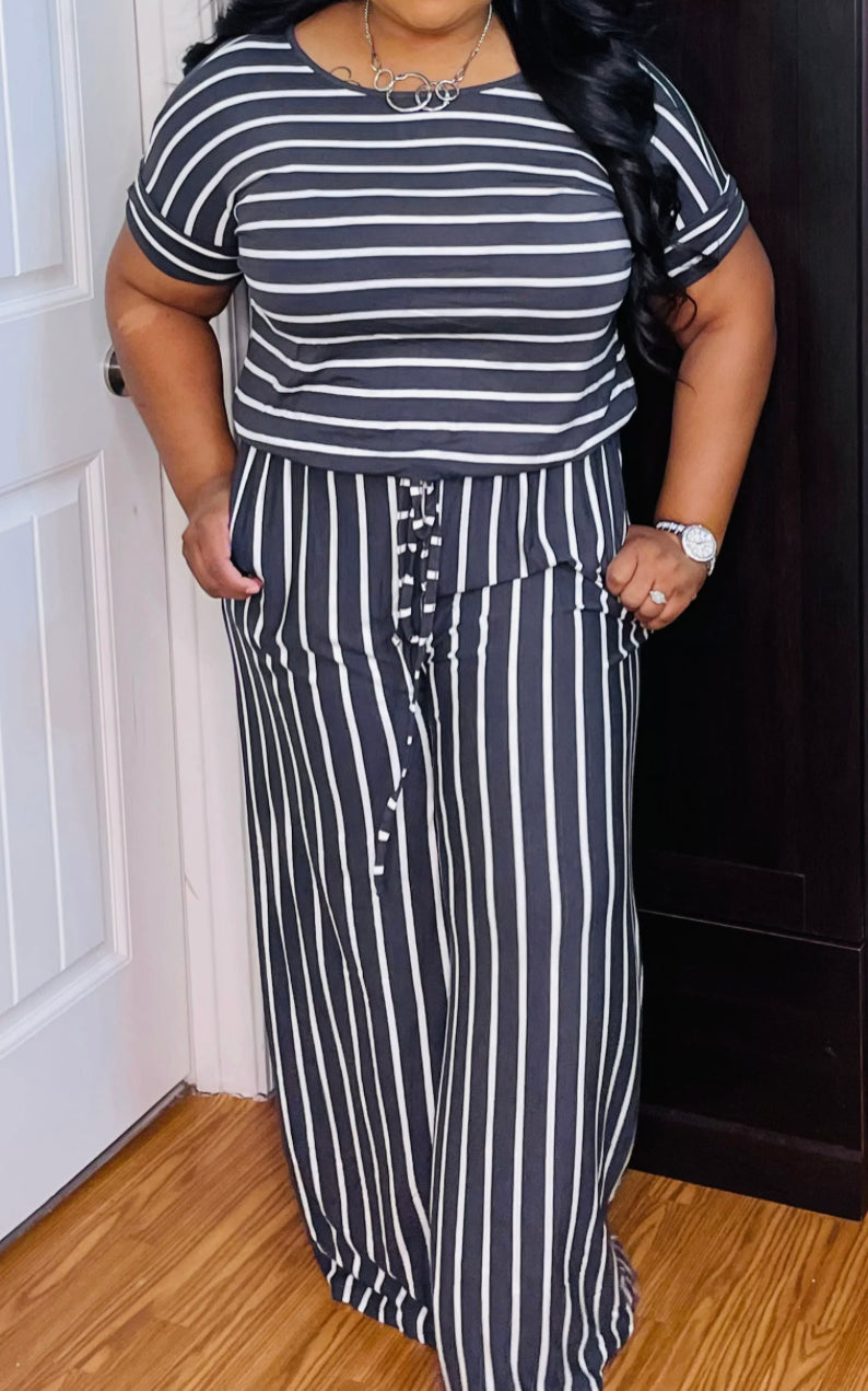 Ash Grey/Ivory Short Sleeve Jumpsuit