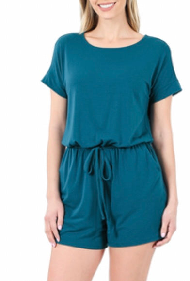 Teal Shorts Romper with Pockets