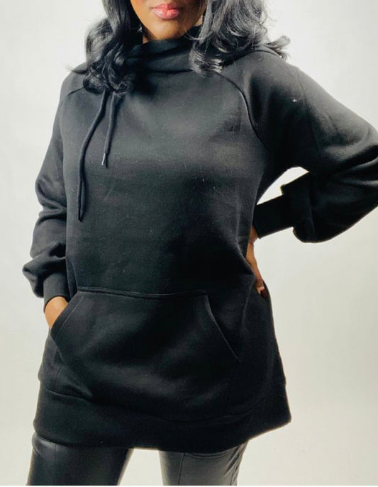 Black Side Tie Hoodie Sweater