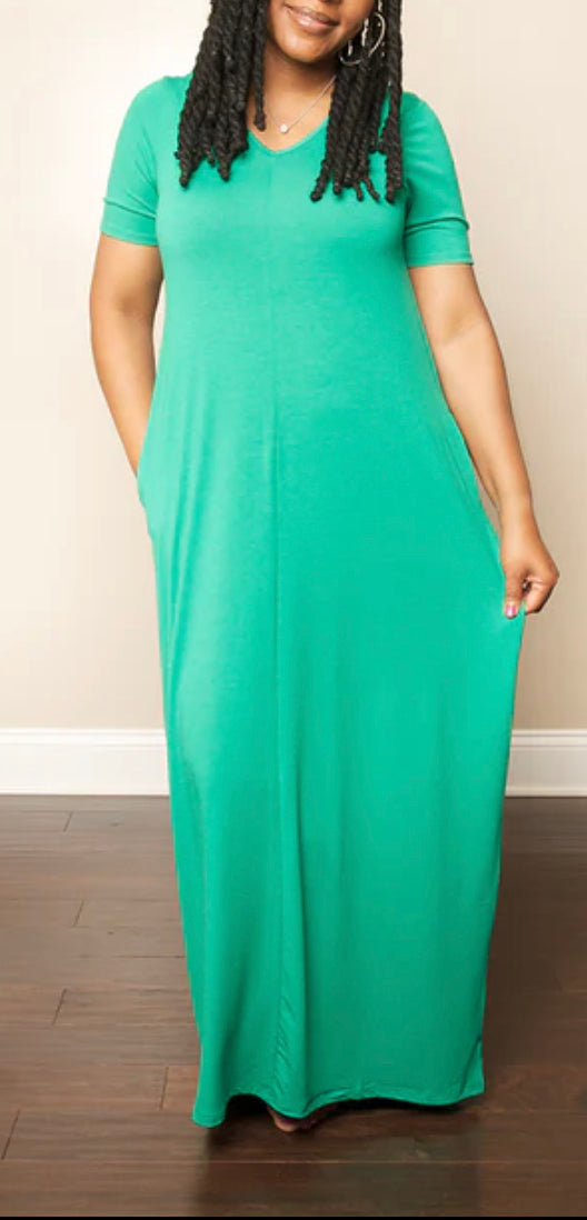 Kelly Green V-Neck Dress