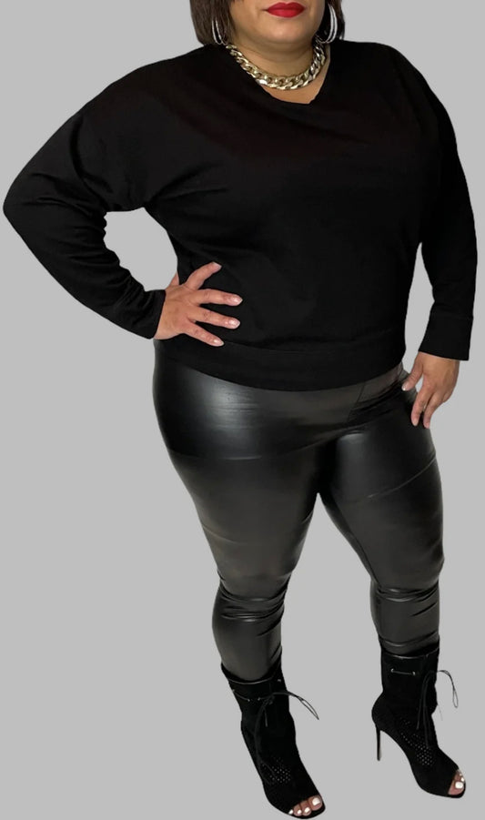 Plus Black Faux High Rise Leggings