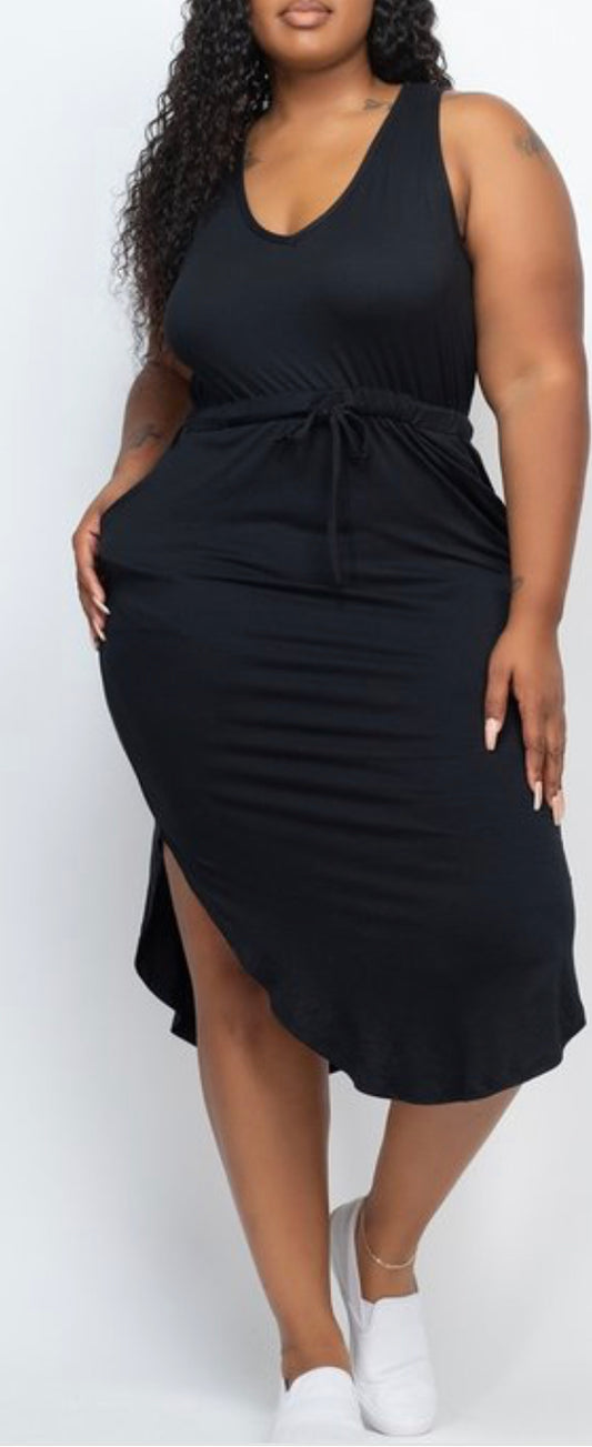 Plus Black Curved Hem Dress