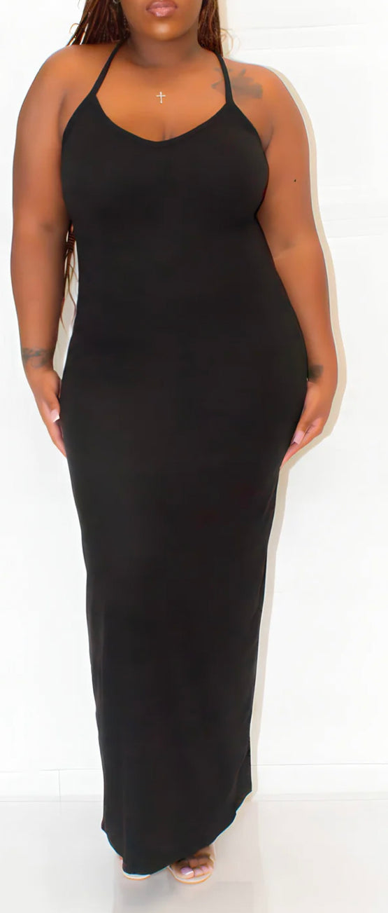 Black Spaghetti Strap Racerback Maxi Dress