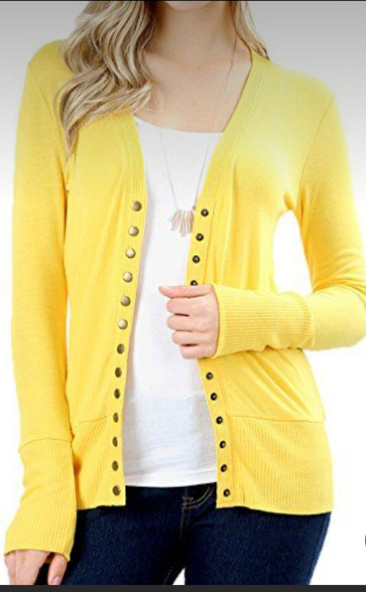 Yellow Snap Button Cardigan Sweater